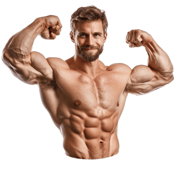 Muscular man flexing his biceps in bright light png