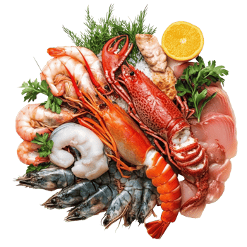 Seafood platter with garnishes png