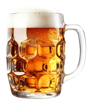 Refreshing amber beverage served in a glass mug png