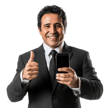 Smiling businessman with smartphone outdoors png