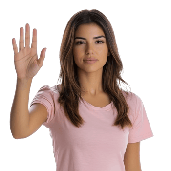 Young woman raising hand, white background png