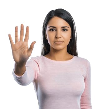 Young woman raising hand in neutral space png