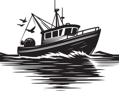 Illustration of a boat in the river. vector