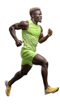 African American athlete in green outfit running on transparent background png