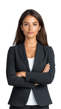 Professional woman in business attire with arms crossed on transparent background png