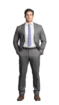 Man in gray suit with hands on hips on transparent background png