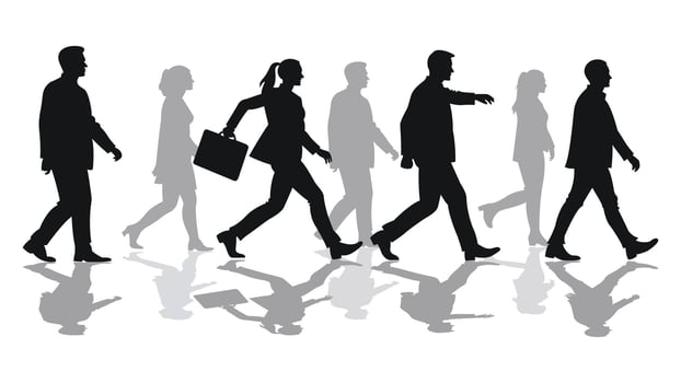 Business people walking to the office, set of silhouettes vector