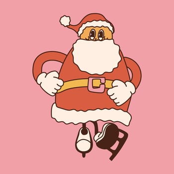 Retro Santa Claus character. 40s, 50s, 60s old animation style in skates. Christmas mascot vector