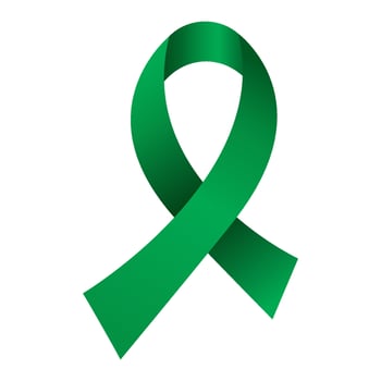 Emerald green ribbon awareness Liver cancer, Liver disease, Mental health. Isolated on white background. vector