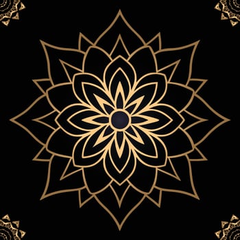 A Decorative Floral Mandala in Gold on black background vector