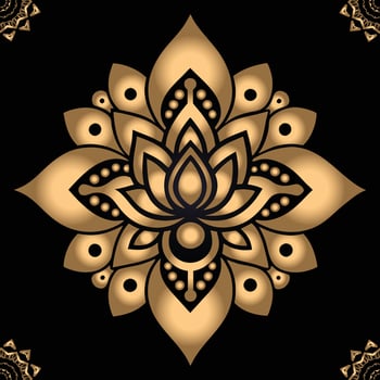 Mandala Design Ornate Floral Decorative Gold Pattern on black background vector
