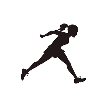 A silhouette of a woman running in a black and white background vector