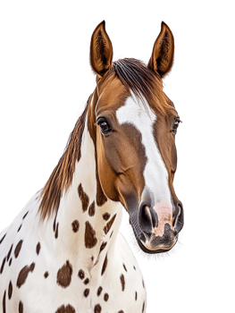 Stunning portrait of a majestic horse with a unique spotted coat against a transparent backdrop, showcasing elegance and beauty png