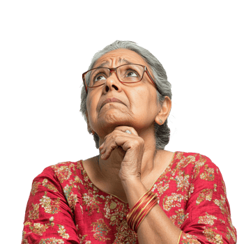Elderly woman in deep thought png
