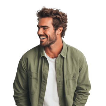 Man in green shirt with white tee png