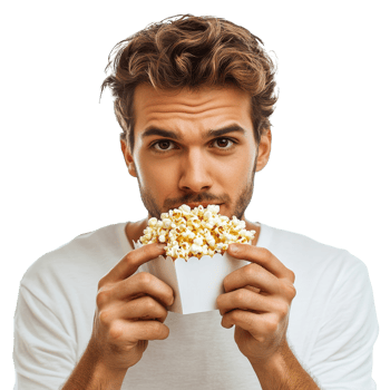 Young man enjoying popcorn while looking at camera png