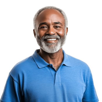 Smiling elderly man in blue shirt png