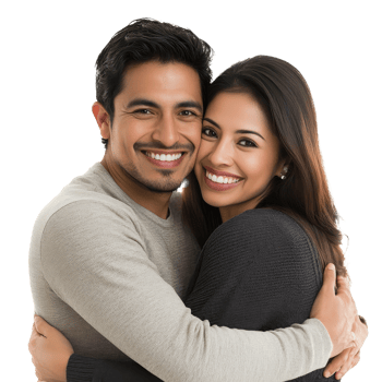 Happy couple embracing in a bright indoor setting png