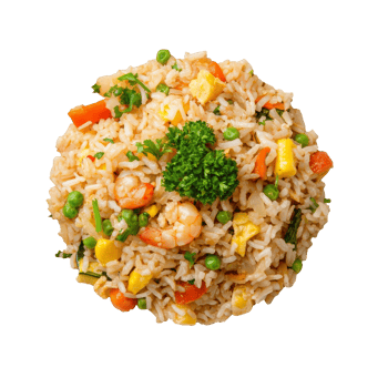 Colorful vegetable and shrimp fried rice in a bowl png