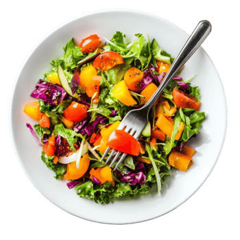 A vibrant garden salad is served in a white bowl png