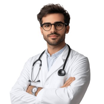 Young doctor in a white coat with a stethoscope png