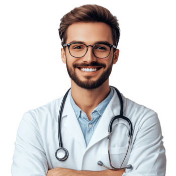 Friendly doctor in lab coat and stethoscope png