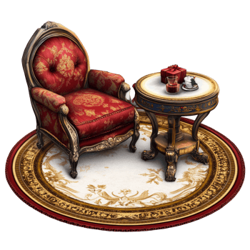 Cozy space with elegant armchair and table png