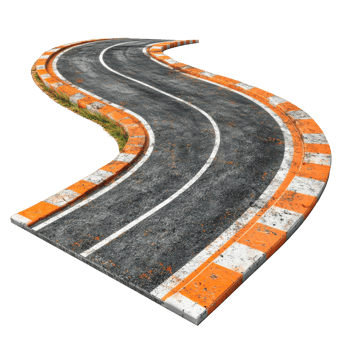 Curved track with orange barriers in fields png