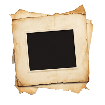 Vintage empty photo frame with torn edges on white png