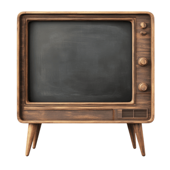 Vintage wooden television set with a blank screen png