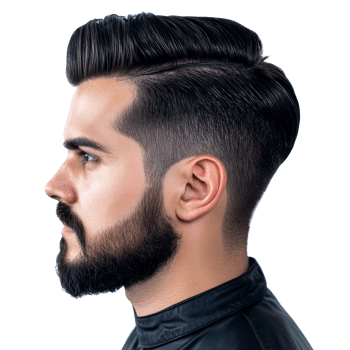 Chic mens haircut in modern barbershop png