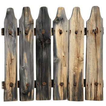 Wooden fence panels showing wear and weathering png