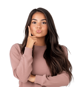 Woman making a playful thinking gesture indoors png