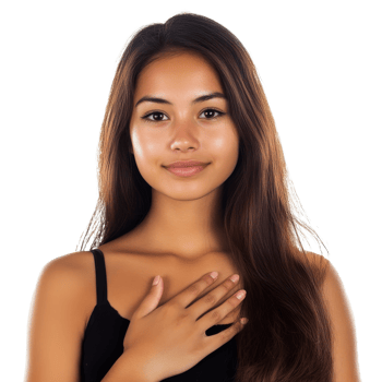 Smiling young woman with long hair indoors png