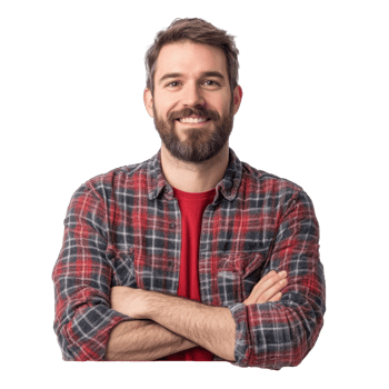 Man smiling in flannel with arms crossed png