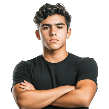 Young man with crossed arms in plain black shirt png