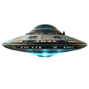 A futuristic flying saucer hovering in the air png