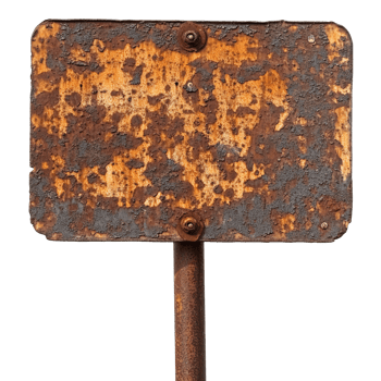 Old rusted sign on a metal pole standing alone png
