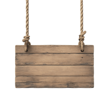 Wooden sign suspended by ropes for decoration png