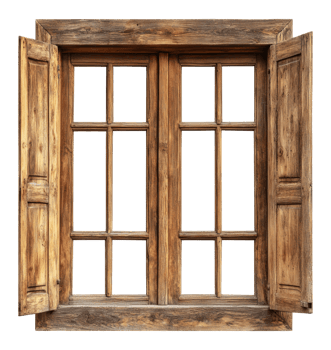 Open shuttered wooden window view png