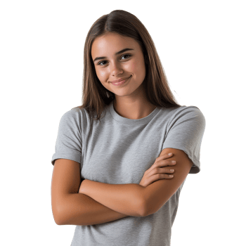 Young girl with a friendly smile posing indoors png