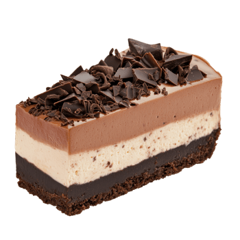 Delicious layered chocolate dessert on display png