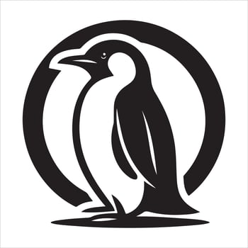 A graphic artwork of a penguin silhouette in black and white vector