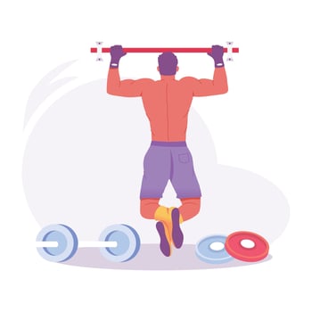 A man doing pullup exercise, a flat style illustration vector