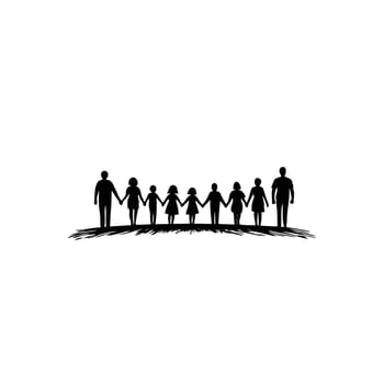 Silhouette of a family holding hands against a white background vector