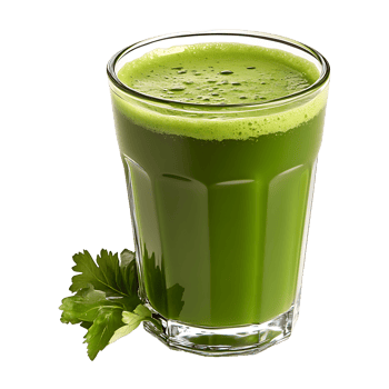 A glass of green juice with parsley on top png