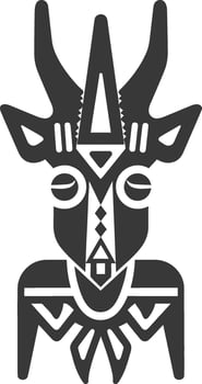 Stylized Black and White Tribal Animal Mask with Geometric Patterns vector