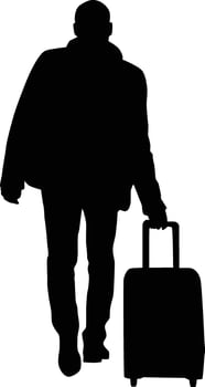 Men walk at airport carrying suitcase silhouette vector