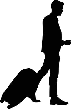 Businessman walk at airport silhouette vector