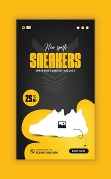 Sports shoe Sale Social Media story Banner design or Vertical Flyer Template, online promotion Post Template vector